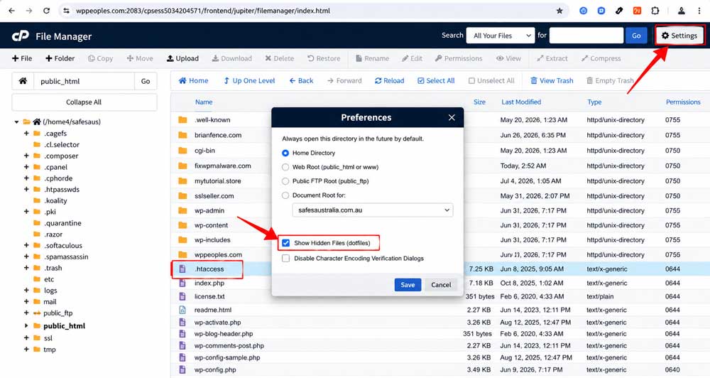 Finding the .htaccess file in cPanel