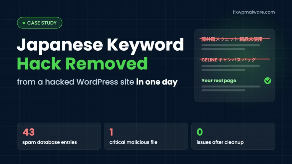 Japanese keyword hack case study: hacked WordPress site cleaned in one day