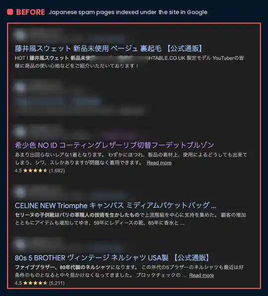 Japanese keyword hack spam pages in Google search results