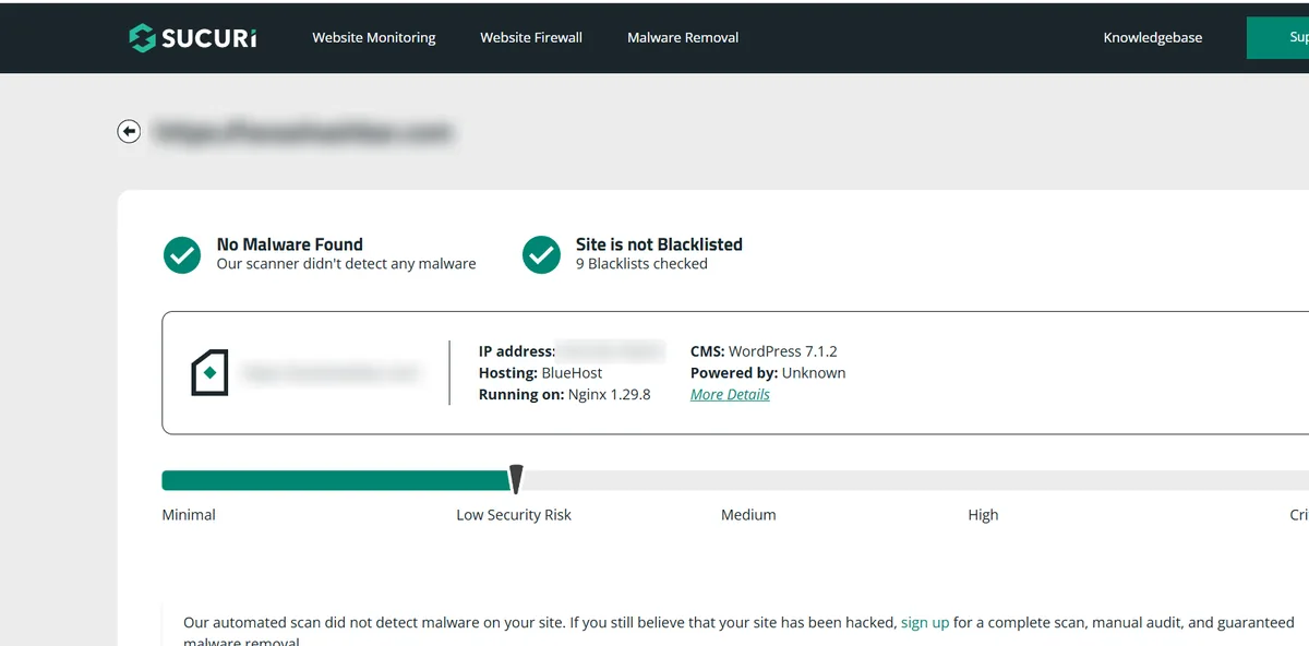 Sucuri SiteCheck showing No Malware Found and Site is not Blacklisted after the WooCommerce malware cleanup