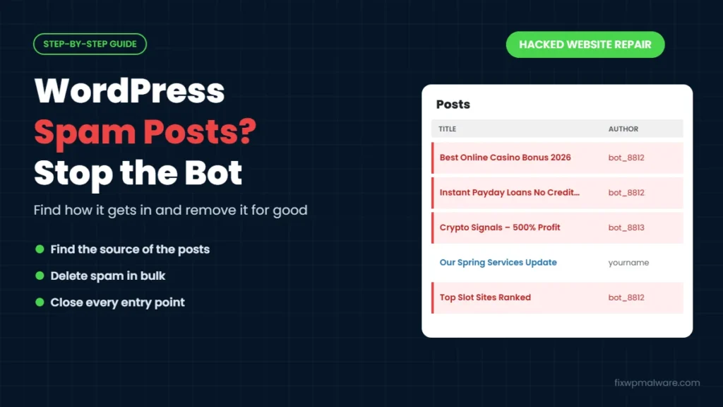 WordPress spam posts published by a bot